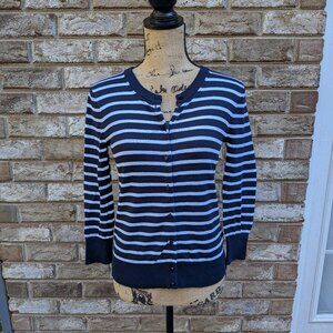 ⭐ J. Crew Navy blue and white striped 3/4 sleeve cardigan Small